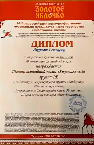 Фото из заметки о победе на вокальном конкурсе с песней композитора Алексея Ольханского